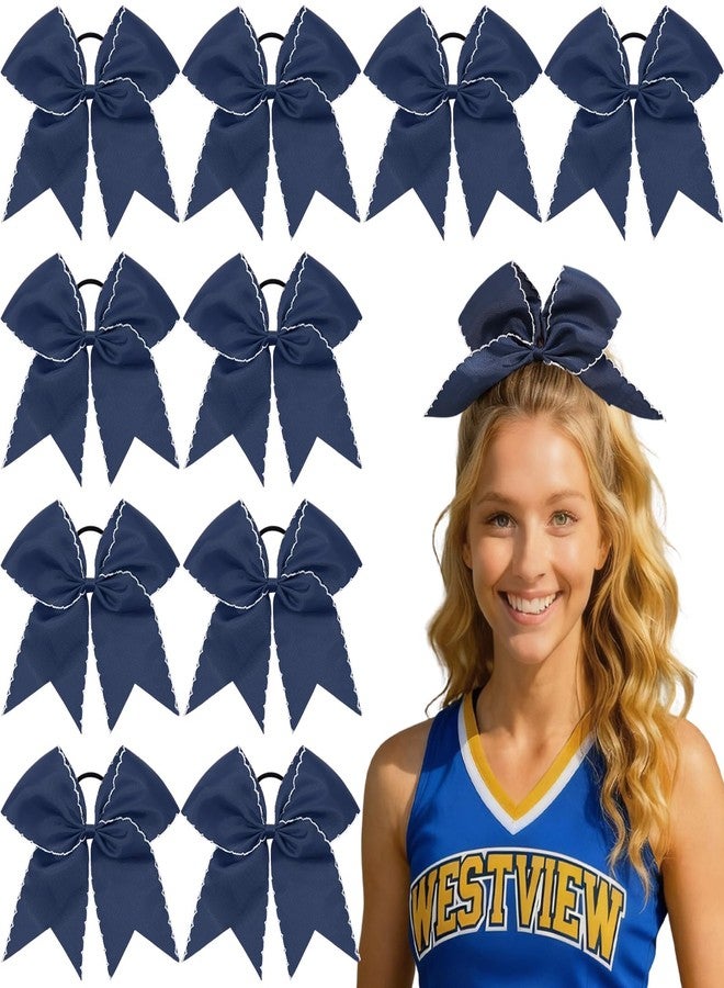 CN 10PCS 7.5" Navy Large Cheer Bows, Cheerleading Bows Ponytail Holder for Girls, Grosgrain Ribbon Cheer Hair Bows with Elastic Hair Tie for Cheerleader College Sports Softball Competition - Image 1